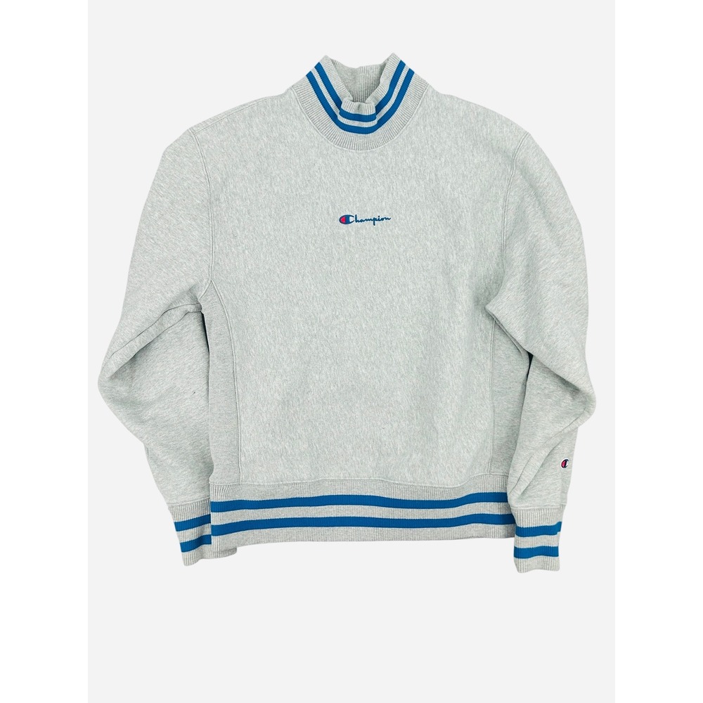 Champion‎ Reverse Weave Mock Neck Sweatshirt Gray Blue Medium